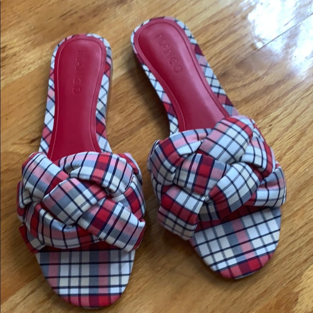 Mango plaid sandal with puff braid